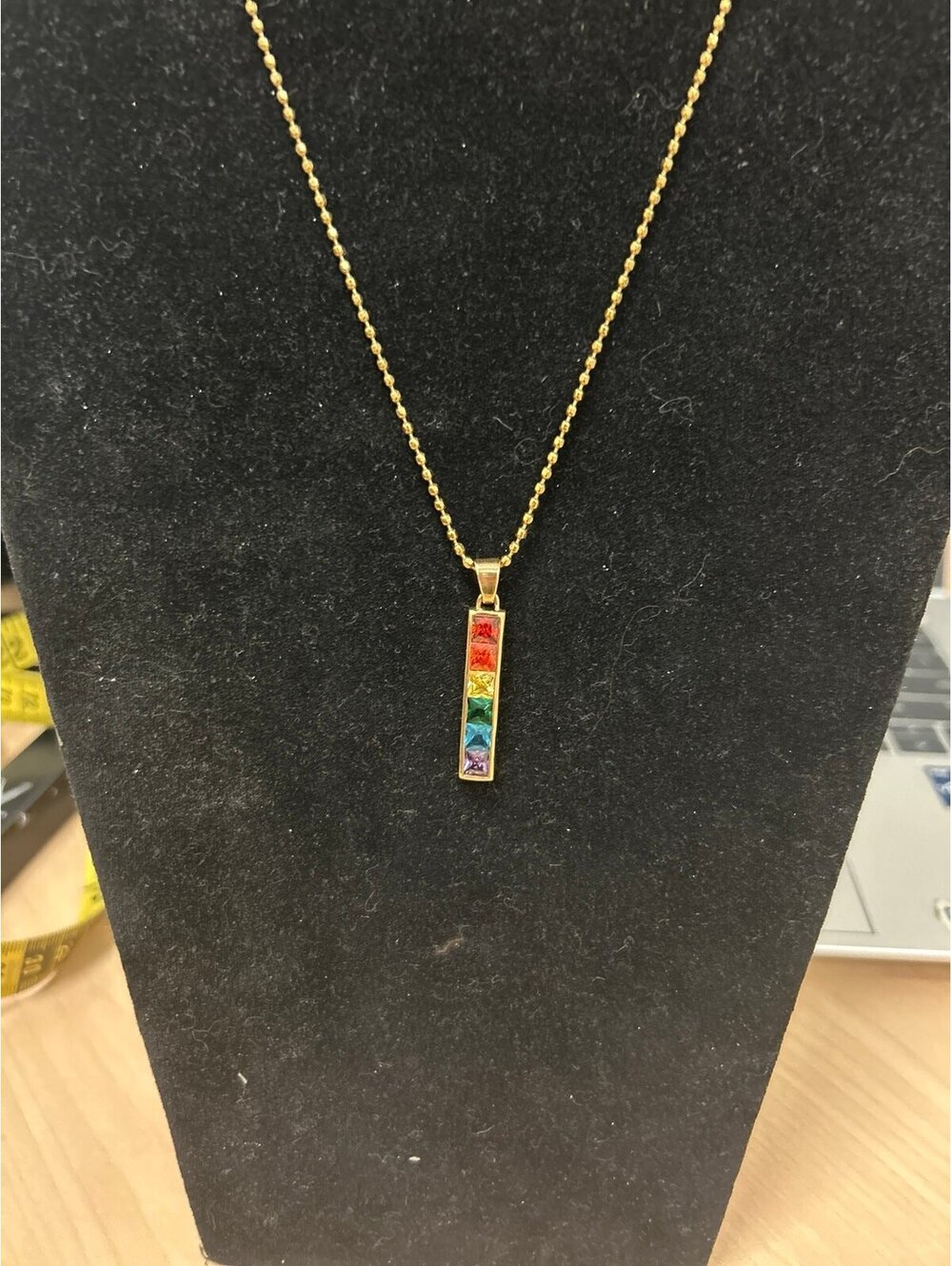 18k plated Chain With Rainbow CZ Crystal Channel Bar Pendant
